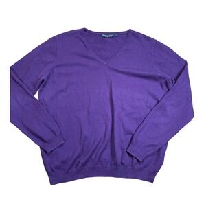 WOOLOVERSS Womens V Neck Long Sleeve Cashmere and Cotton Sweater Purple Size L